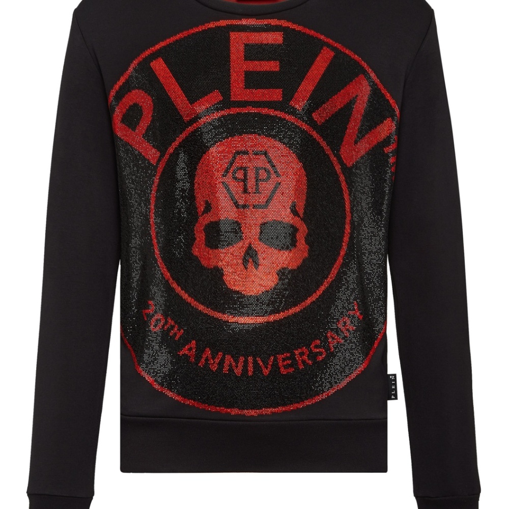 PHILIPP PLEIN RED SHINING SKULL MEN BLACK SWEAT